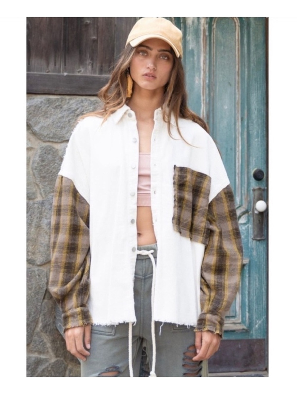 POL Oversized Plaid Contrast Shacket - Picture 3 of 8